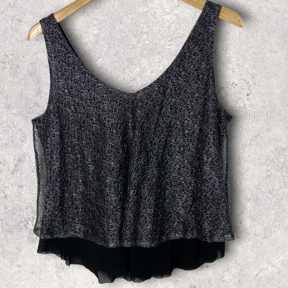 Express Sequin Silver Sleeveless Layering Top V-Neck Size Large Metallic Party L - Picture 3 of 6